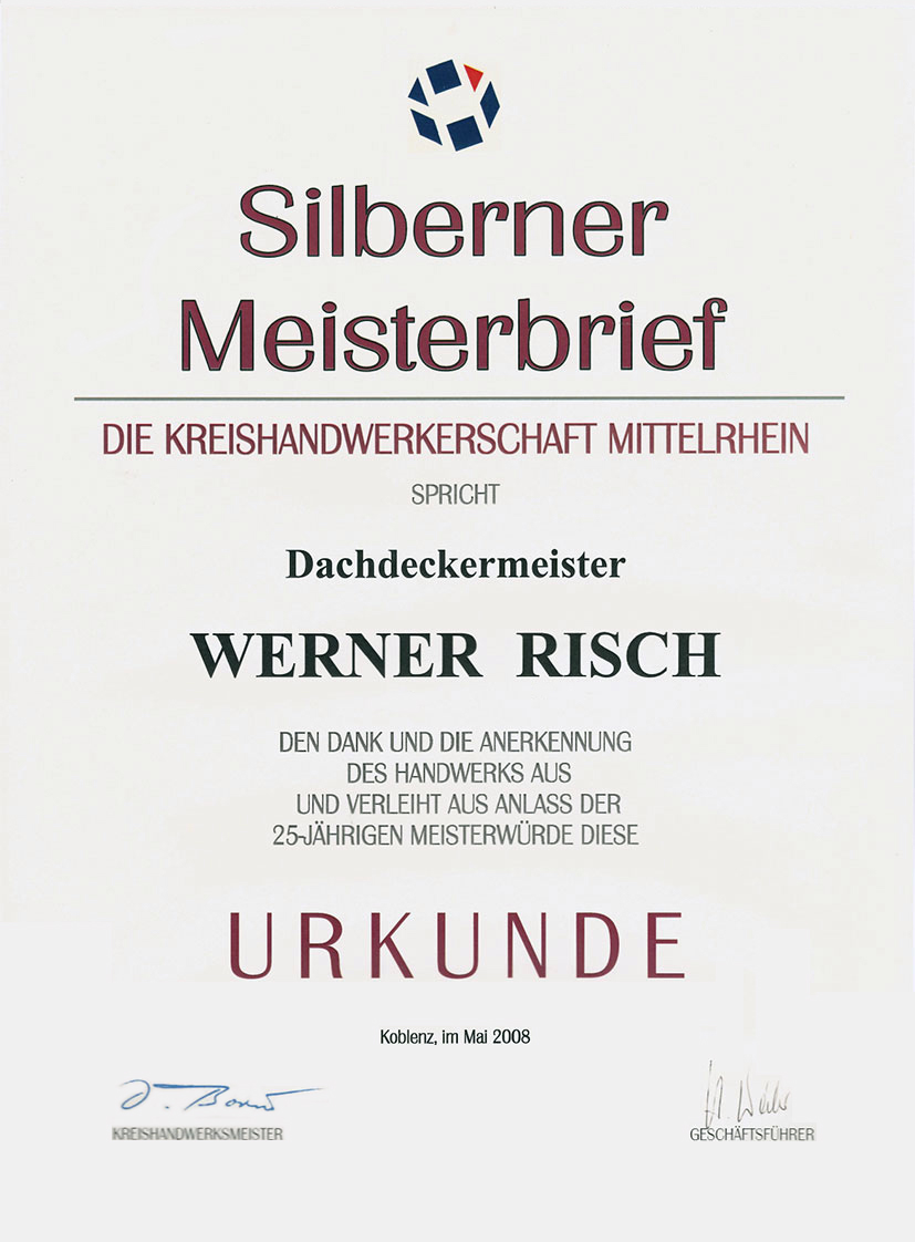 Silberner Meisterbrief Werner Risch